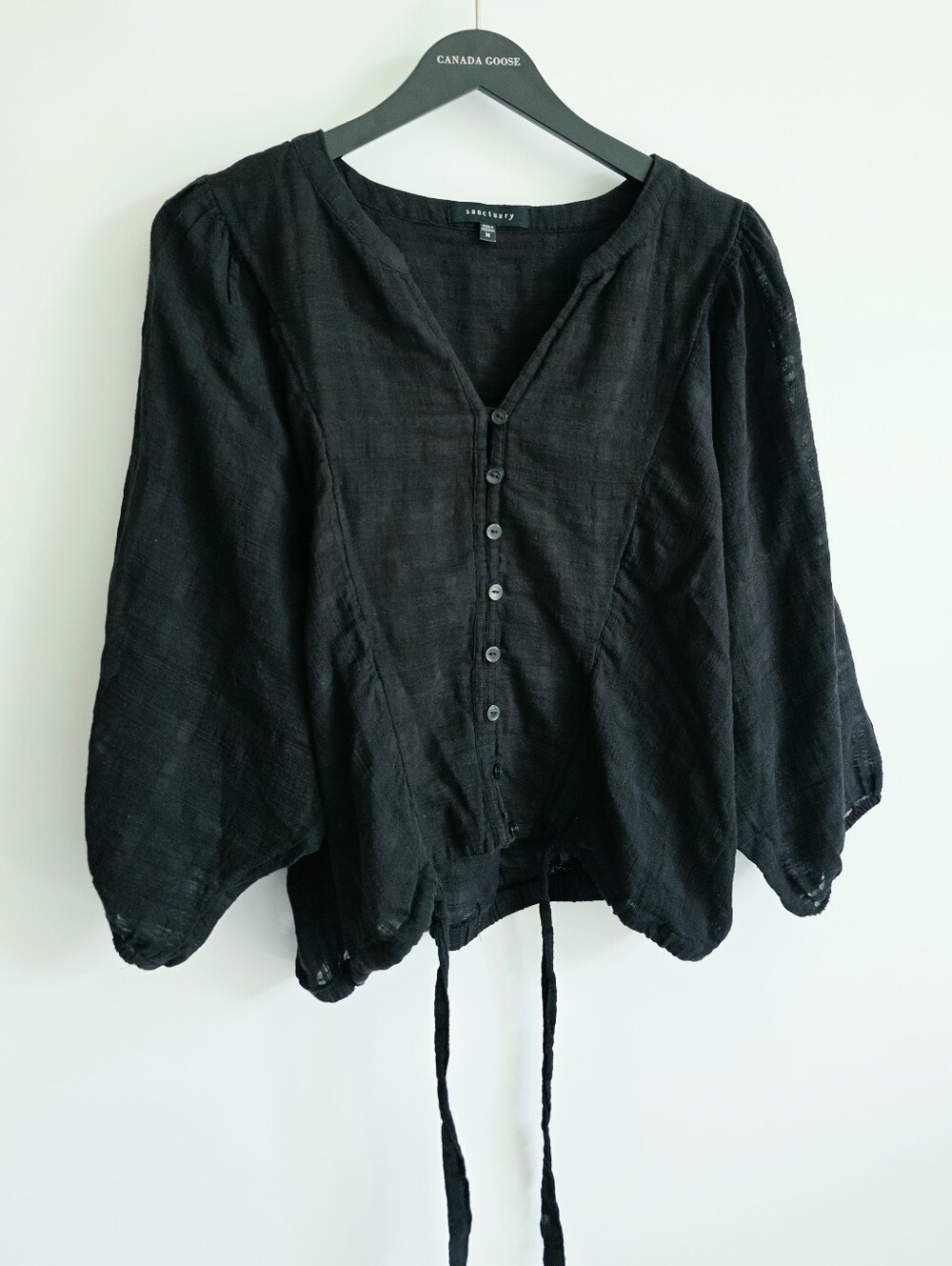 NWOT Sanctuary Canyon Modern Black Semi Sheer Button-Front Peasant Blouse Size M
